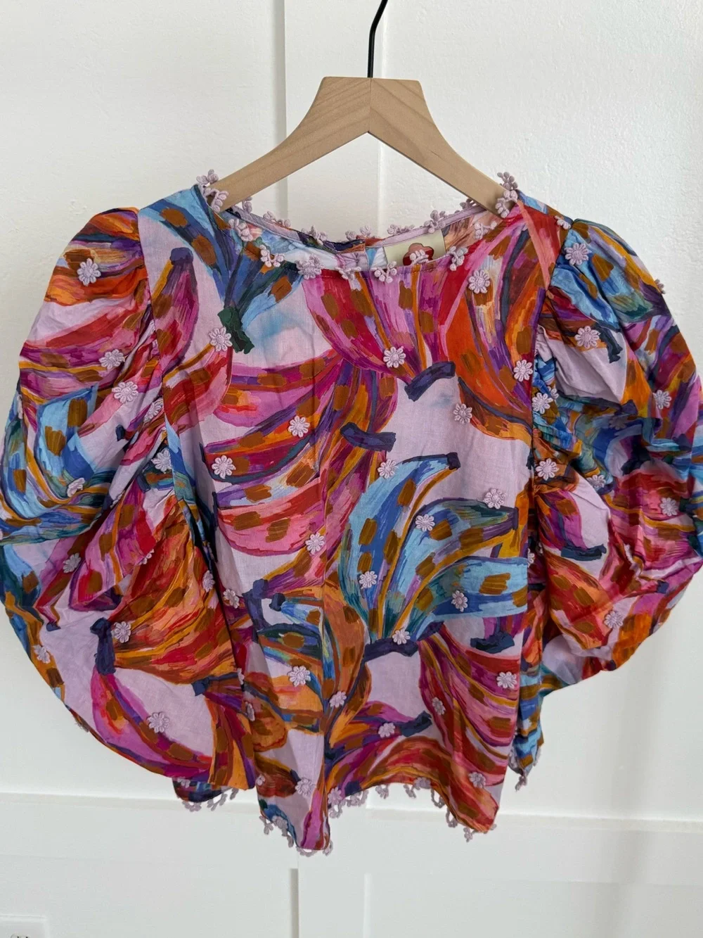Farm Rio Colorful Bananas Puff Sleeve Top